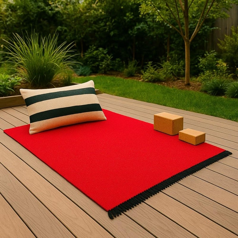 Open Road Goods Handmade Solid Color Yoga Blanket - Thick Mexican Blanket or Throw - Made for Yoga! (Red Blanket) - Image 3
